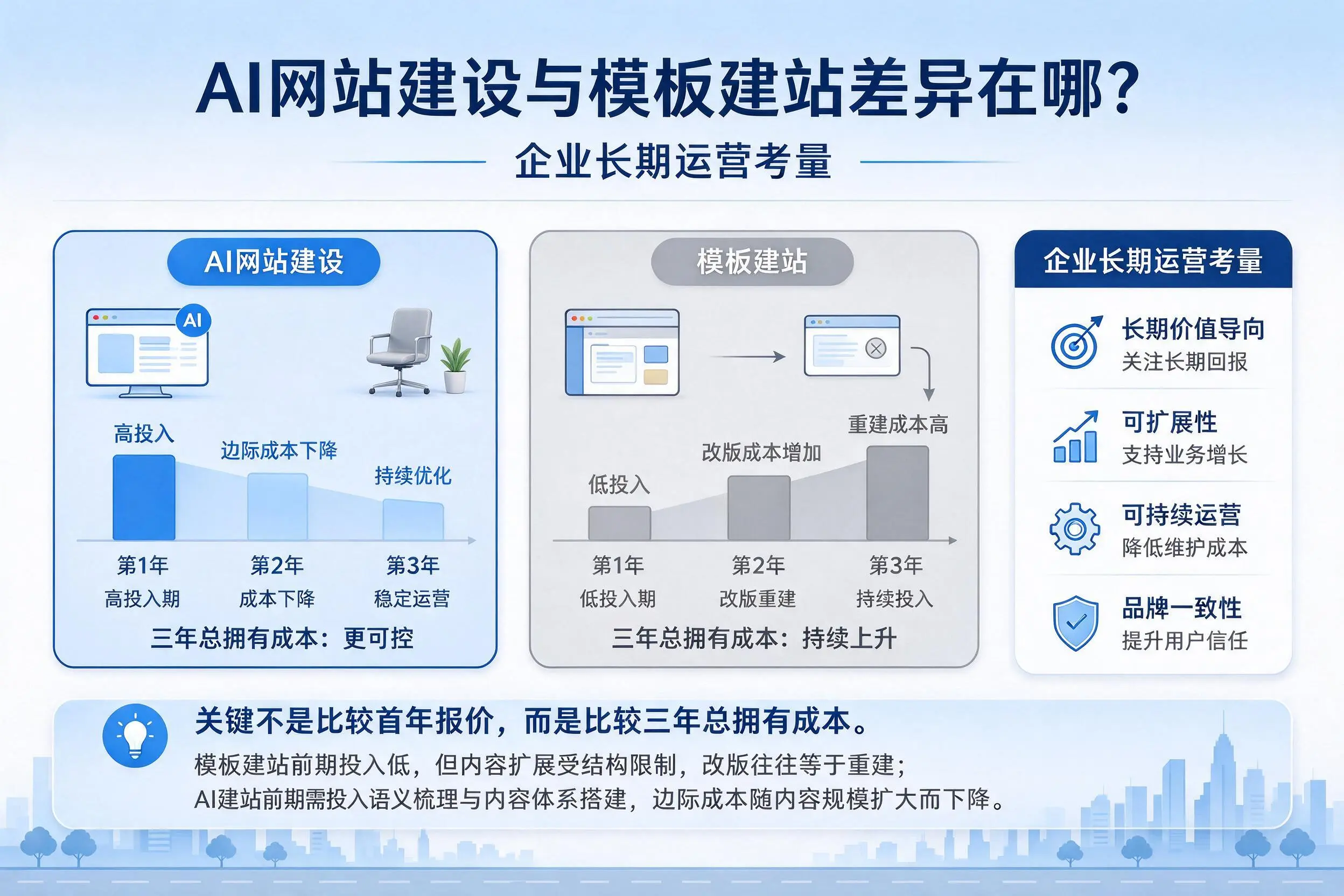 AI网站建设与模板建站差异在哪？达州企业长期运营考量